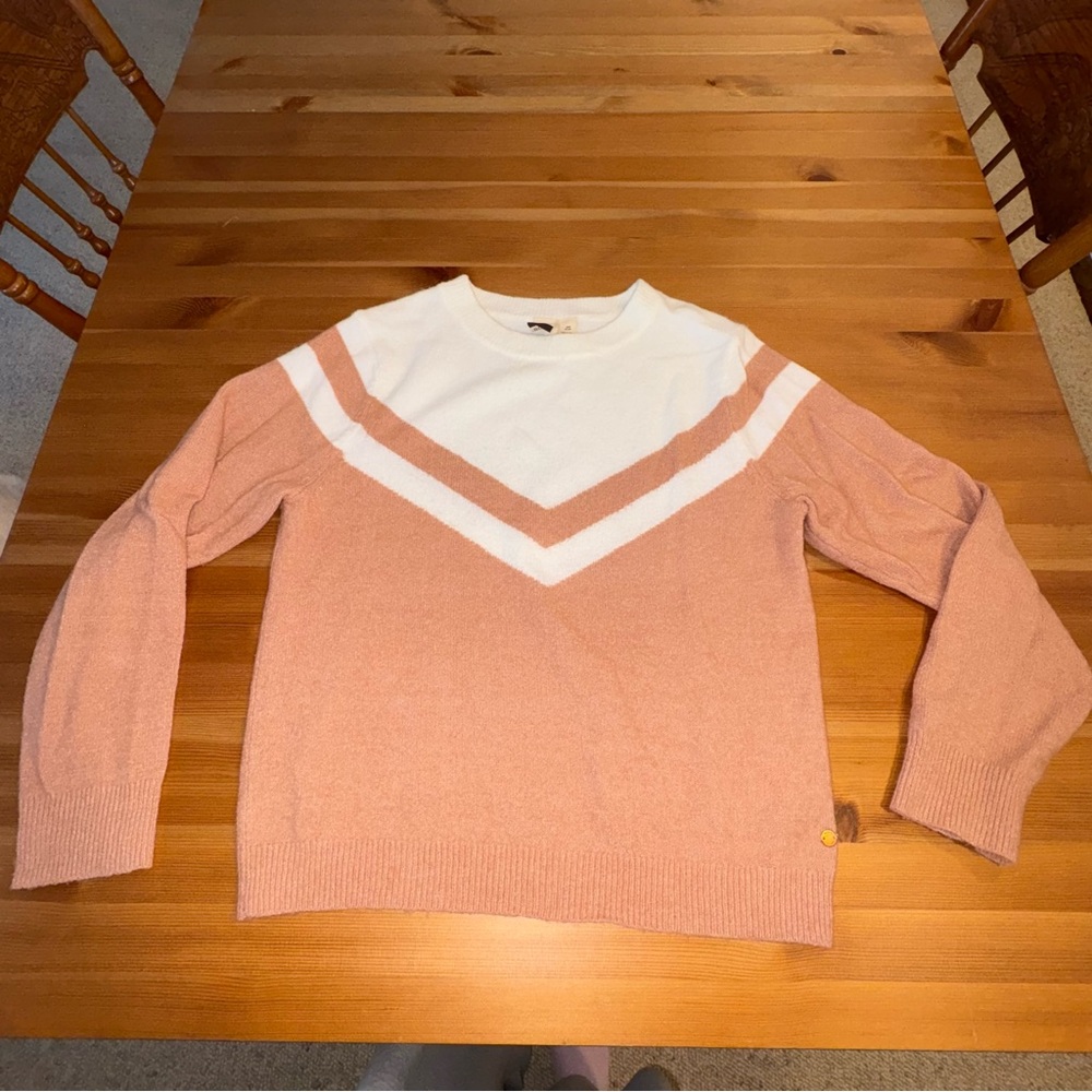 Roxy Requiem Chevron Colorblock Sweater Women’s Size Medium Pink And White